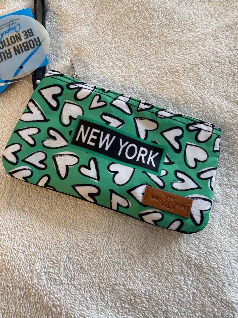 Robin Ruth Green Heart Print New York Wristlet Clutch